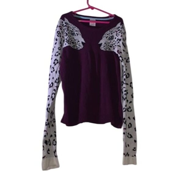 Leopard Print Color Block Knit Sweater Xl Burgundy Purple White Animal Print - Picture 1 of 8